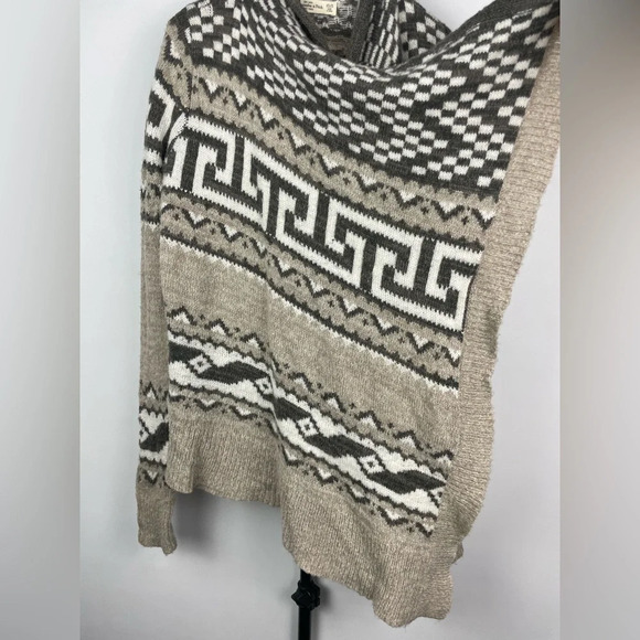 Abercrombie & Fitch Brown Tan Knit Aztec Checkered Open Front Cardigan - Picture 3 of 8
